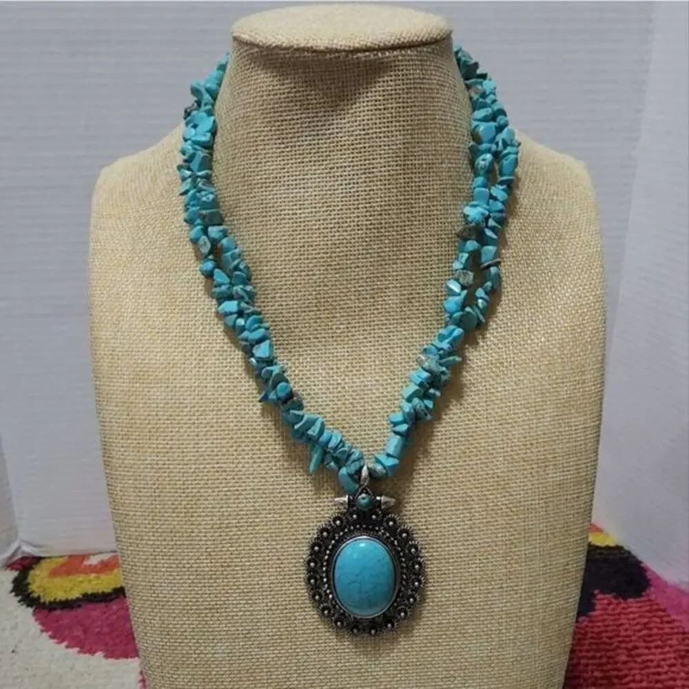 Jules turquoise beaded double‎ strand pendant necklace